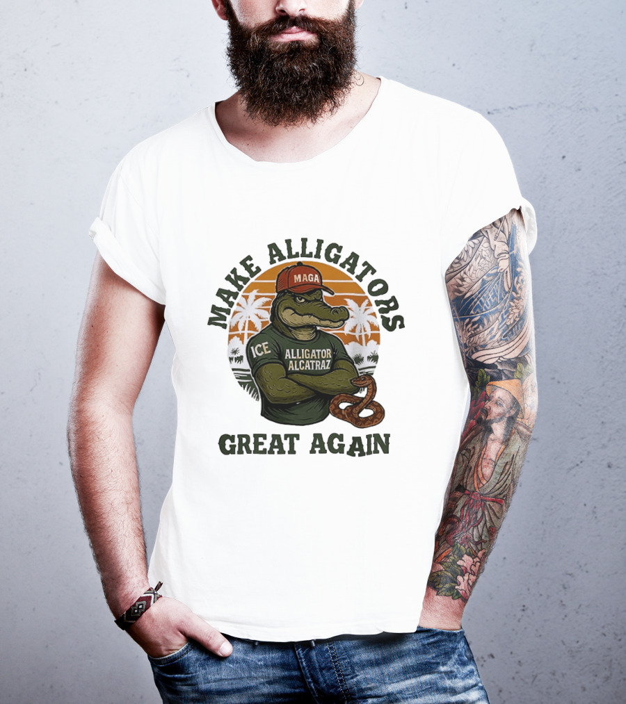 MAGA Alligator Alcatraz Make Alligators Great Again ICE Tropical Trees T-Shirt