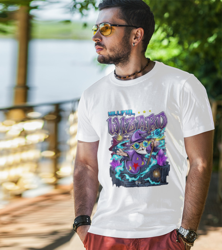 Willful Wizard Magical Adventure With Cosmic Crystals And Crescent Moons T-Shirt