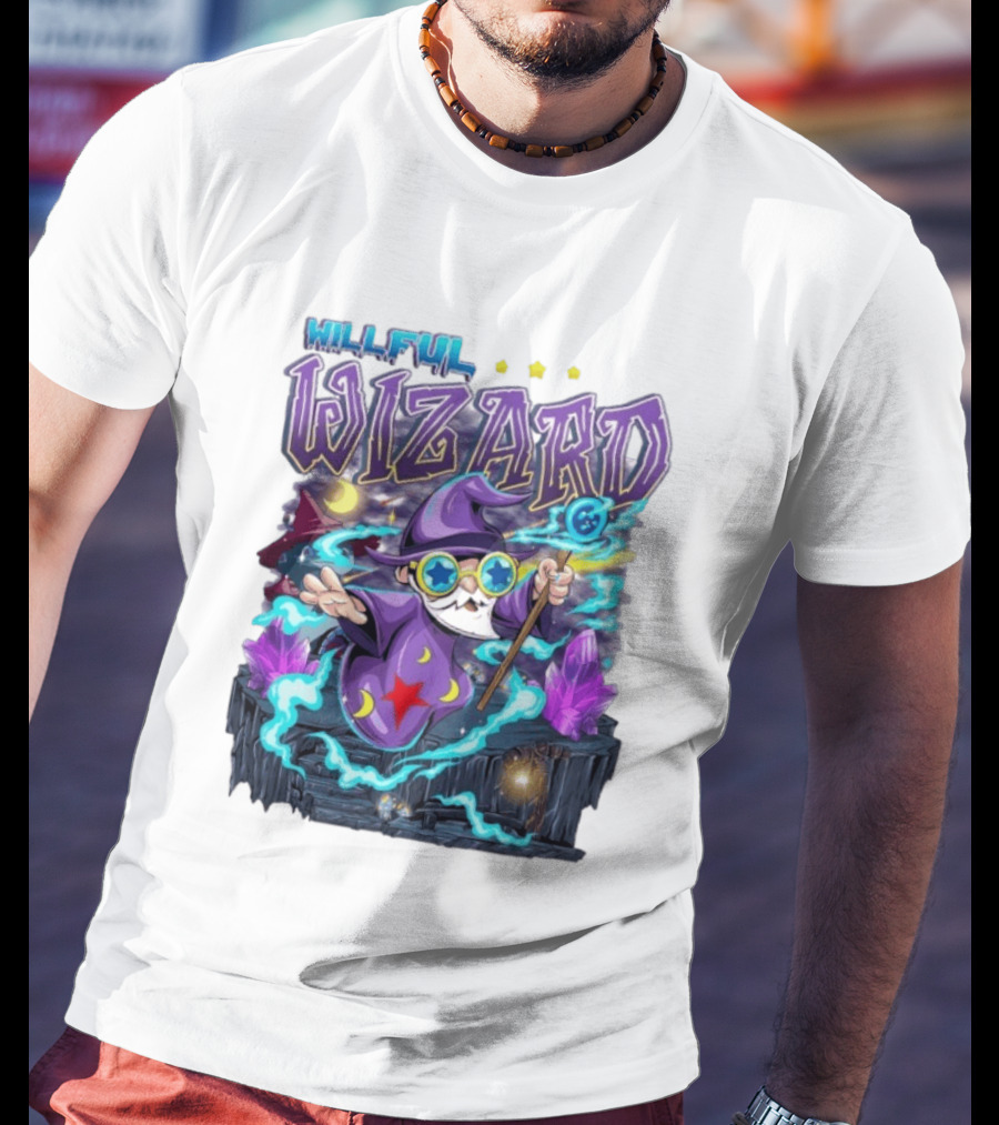 Willful Wizard Magical Adventure With Cosmic Crystals And Crescent Moons T-Shirt