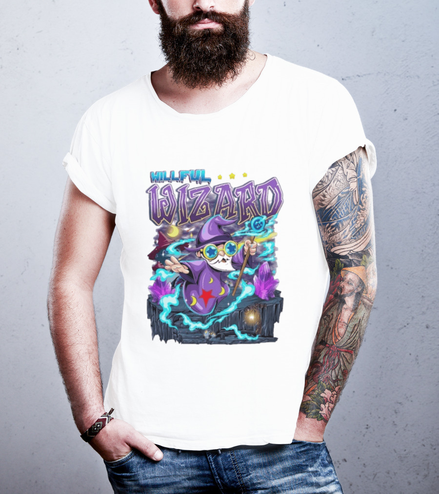 Willful Wizard Magical Adventure With Cosmic Crystals And Crescent Moons T-Shirt