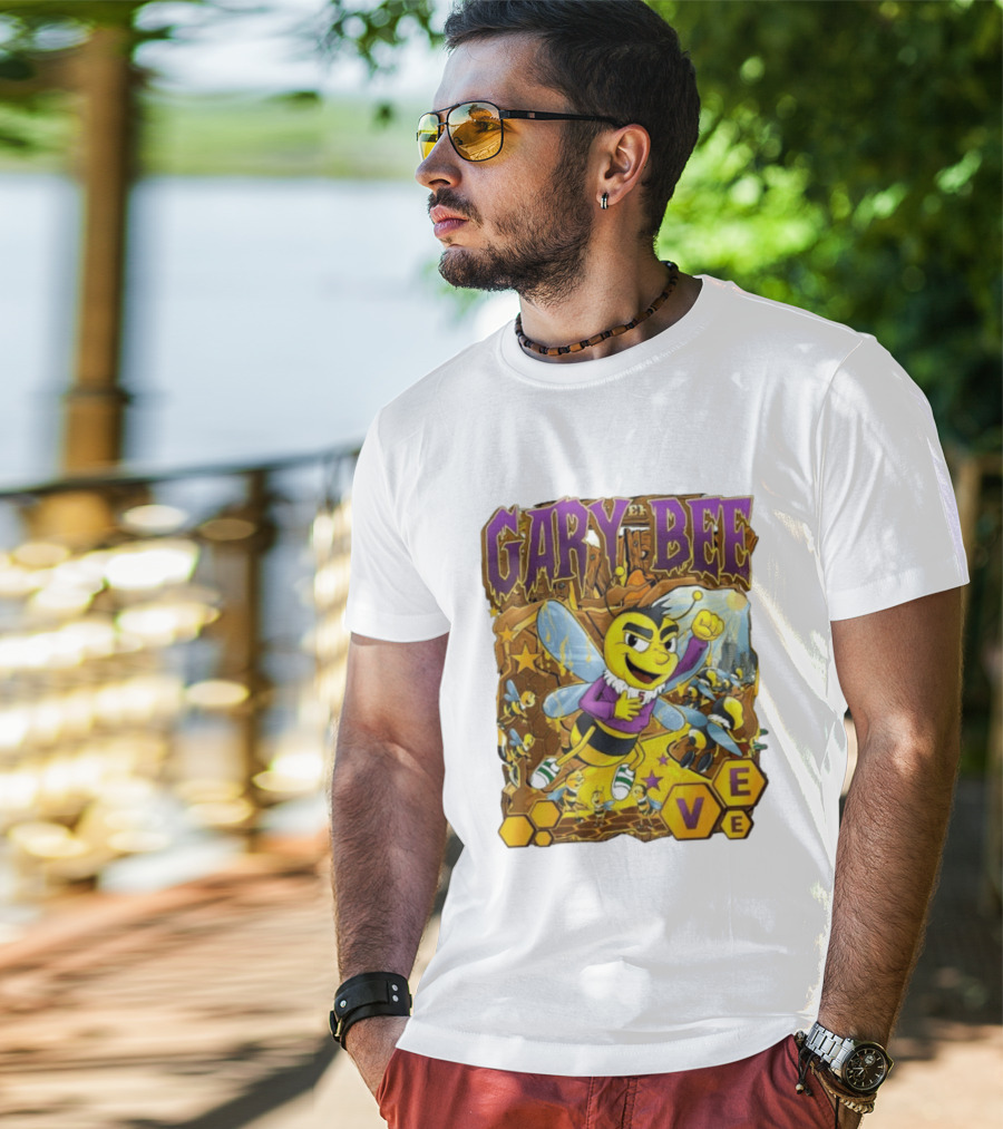 Gary Bee Cartoon Bee Character In Purple Jersey With Stars And Soccer T-Shirt