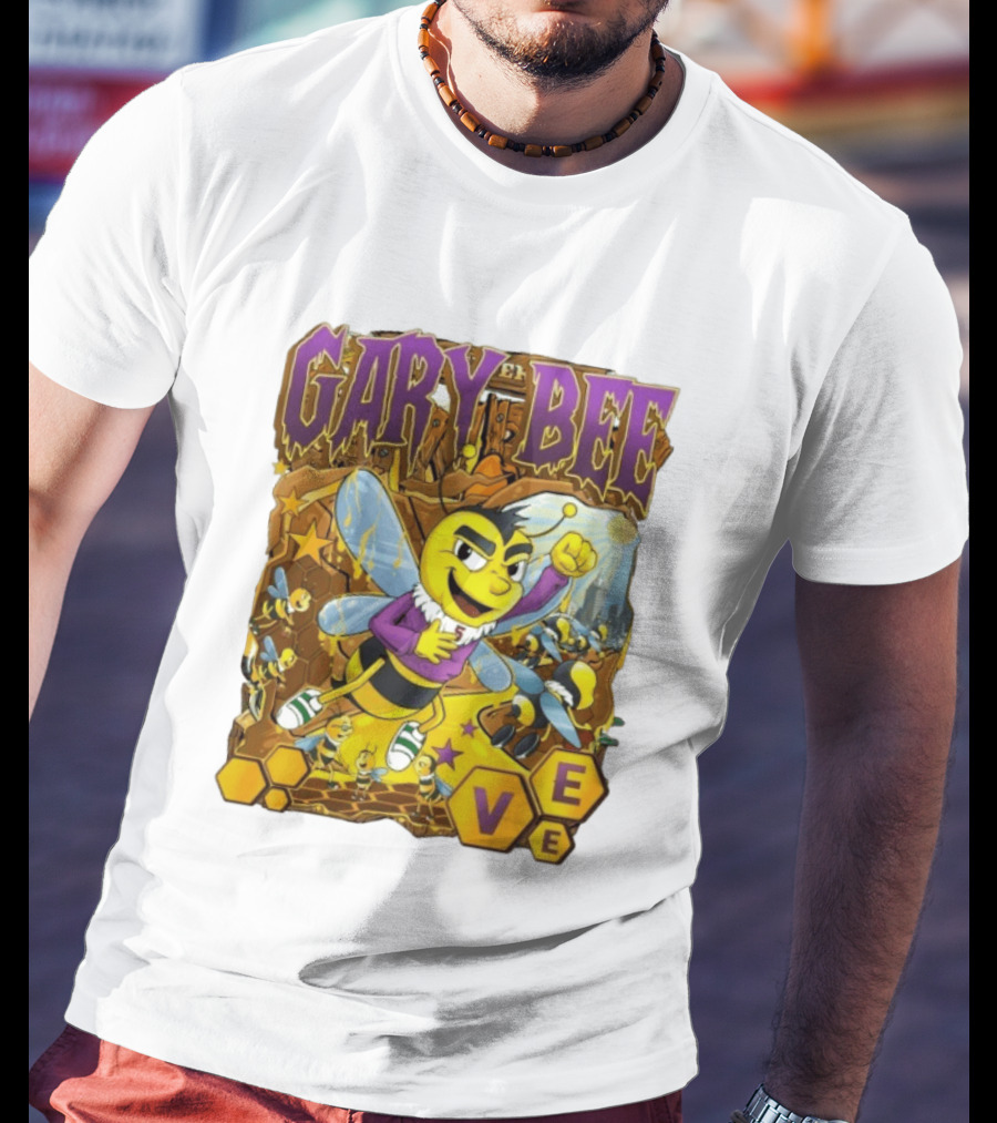 Gary Bee Cartoon Bee Character In Purple Jersey With Stars And Soccer T-Shirt