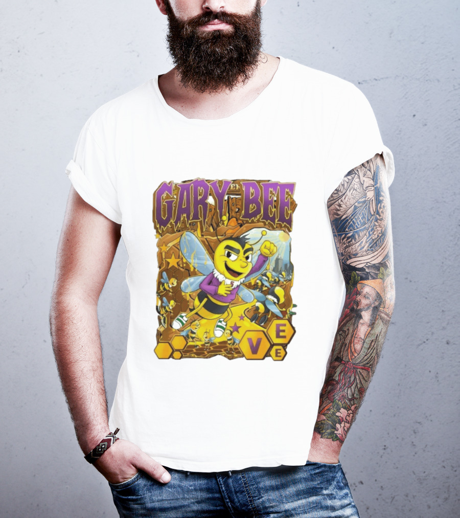 Gary Bee Cartoon Bee Character In Purple Jersey With Stars And Soccer T-Shirt