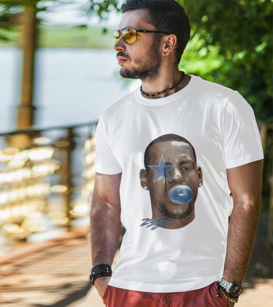 Lebron James Bubble Gum Blue Star Face T-Shirt