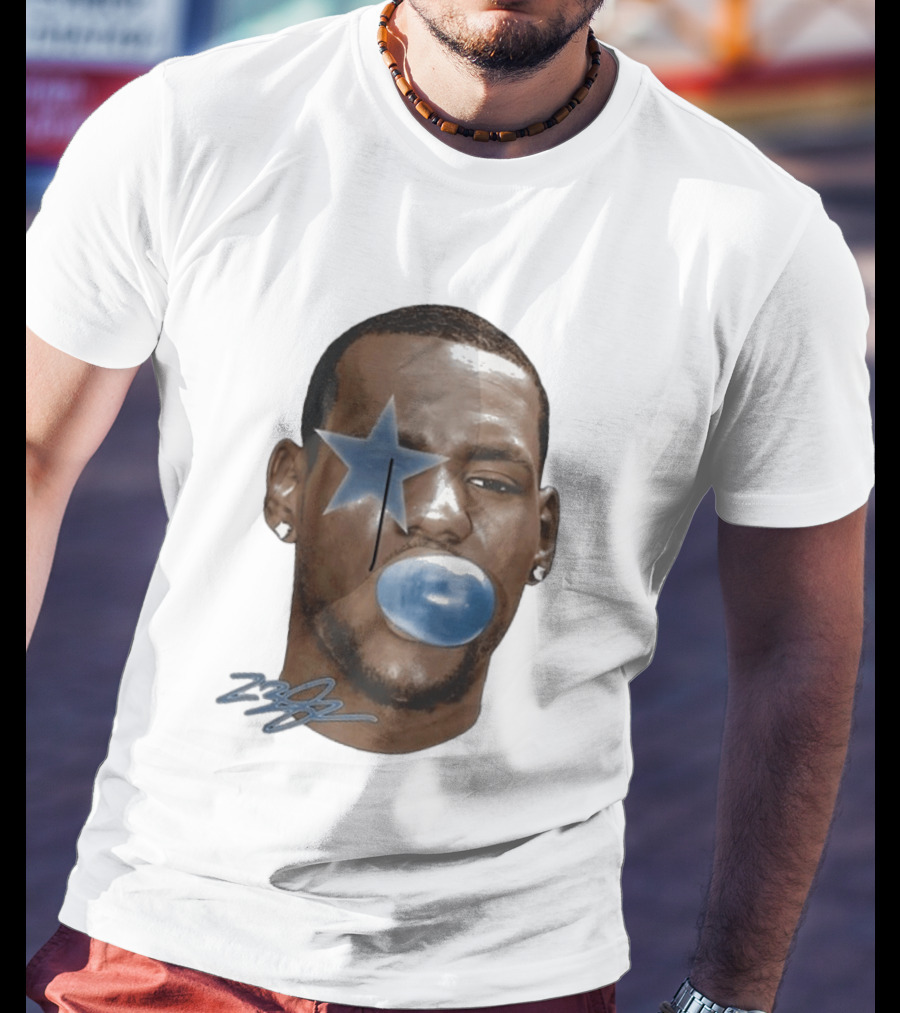 Lebron James Bubble Gum Blue Star Face T-Shirt