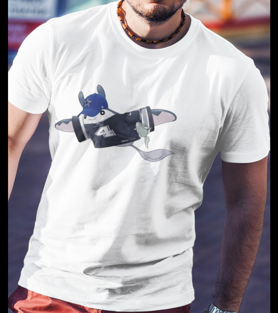 Mantine Pokemon Wearing Dak Prescott Dallas Cowboys Jersey And Hat T-Shirt