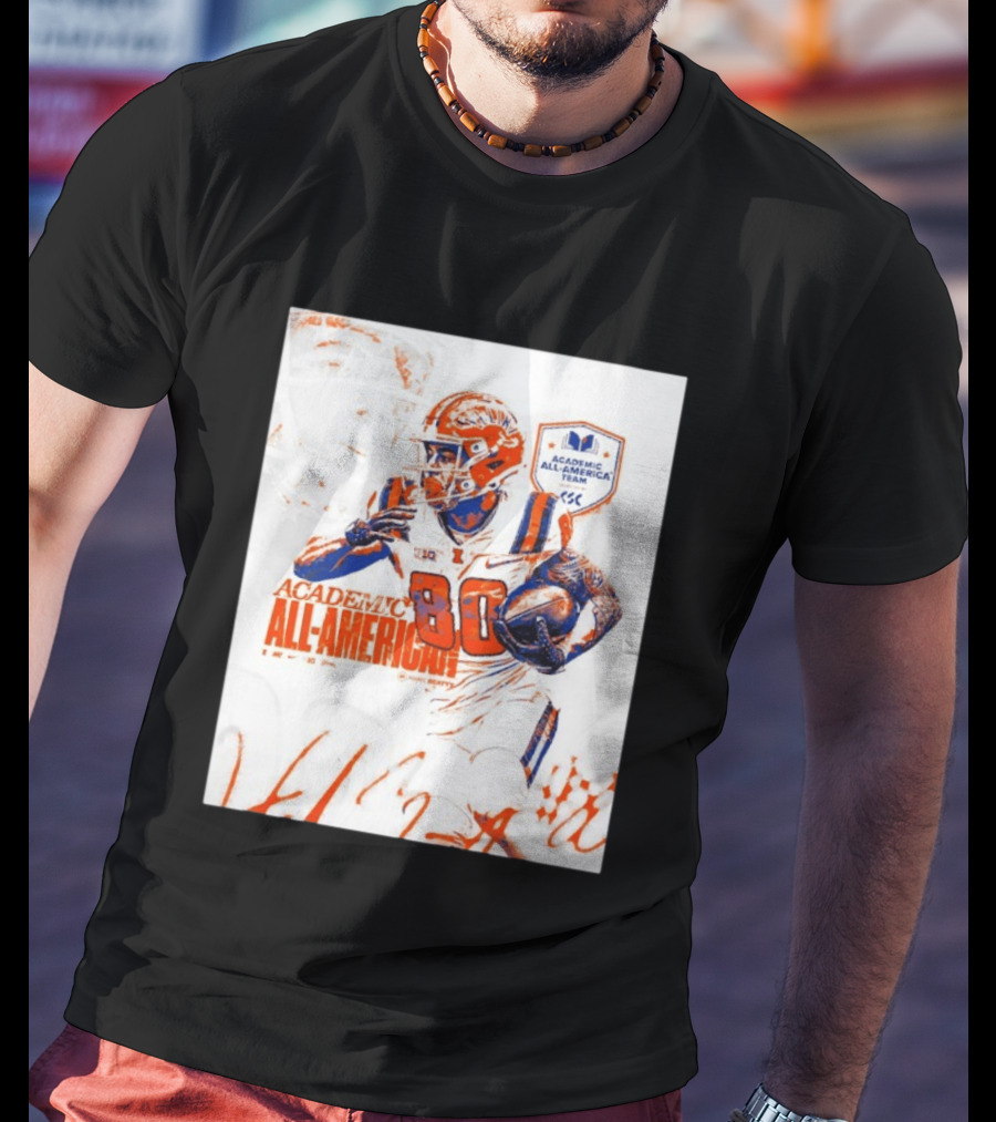 Academic All American Hank Beatty 80 Illinois Fighting Illini Football Team T-Shirt
