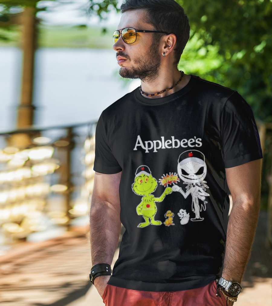 Applebee's Grinch And Jack Skellington Fist Bump Halloween Bash T-Shirt