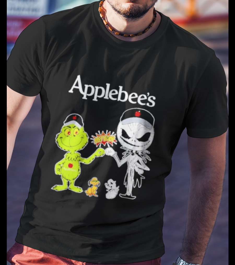 Applebee's Grinch And Jack Skellington Fist Bump Halloween Bash T-Shirt
