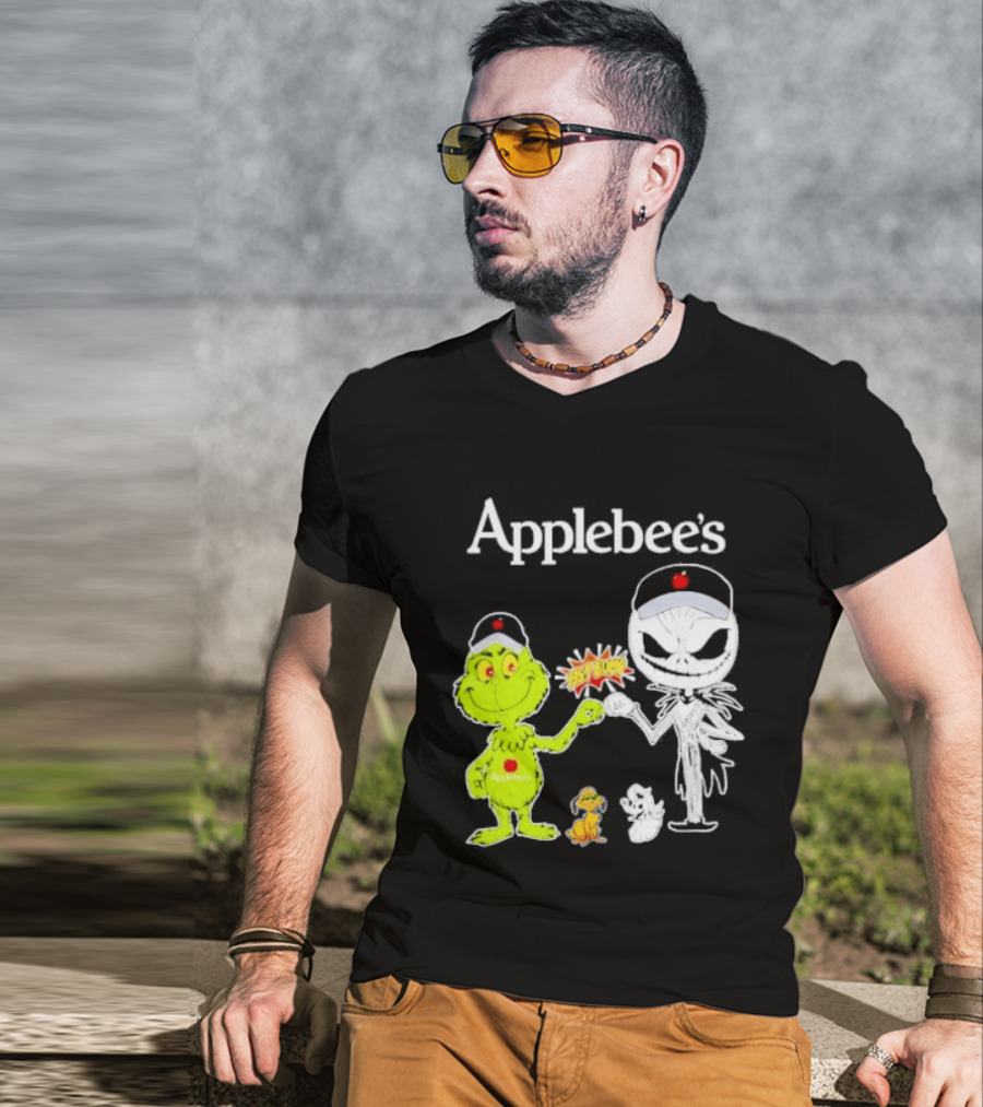 Applebee's Grinch And Jack Skellington Fist Bump Halloween Bash T-Shirt