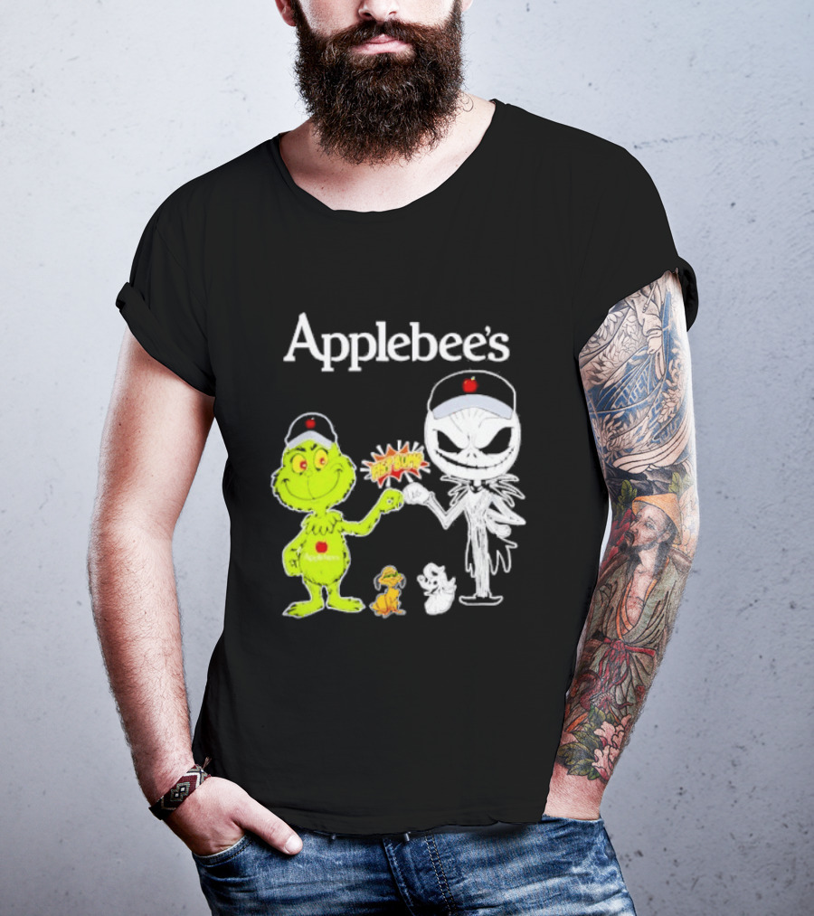Applebee's Grinch And Jack Skellington Fist Bump Halloween Bash T-Shirt
