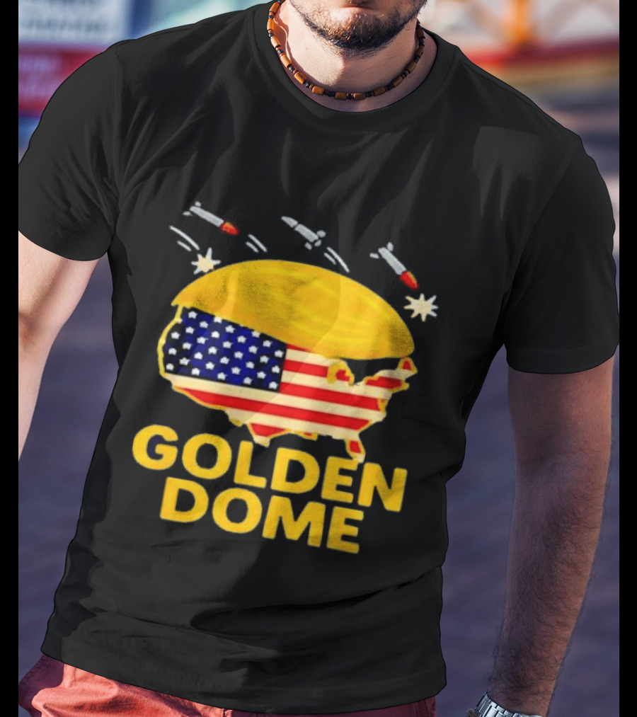Golden Dome USA Map Trump Hair Shield With Stars And Stripes T-Shirt
