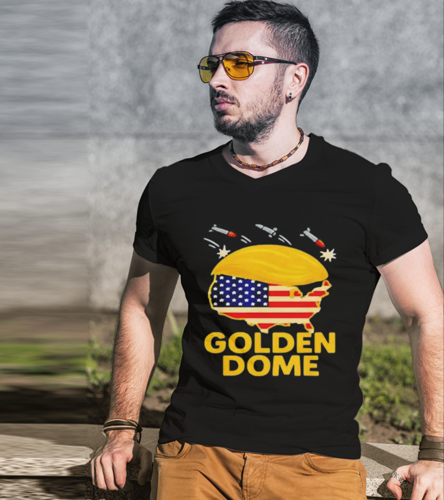 Golden Dome USA Map Trump Hair Shield With Stars And Stripes T-Shirt