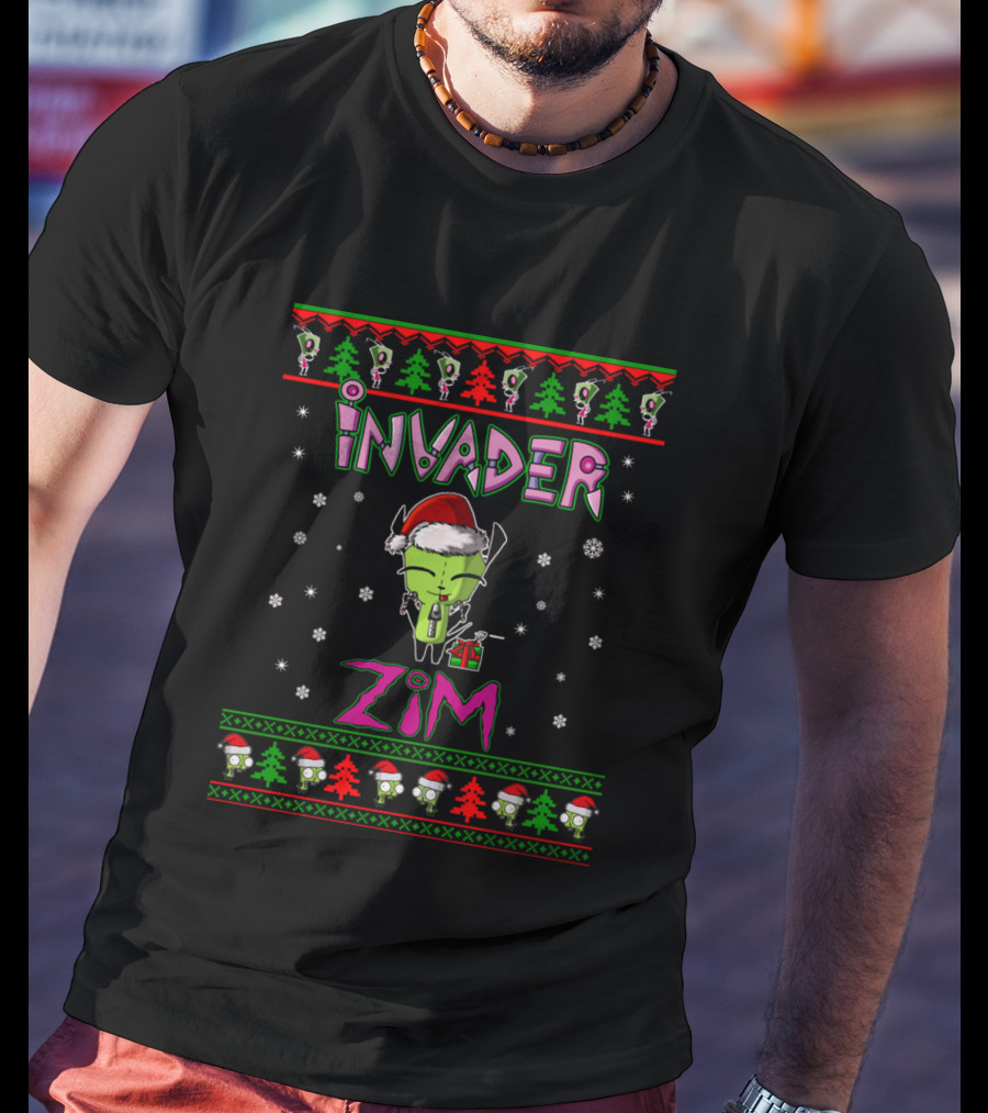 Invader Zim Holiday Santa Hat And Gift Ugly Christmas Sweater T-Shirt