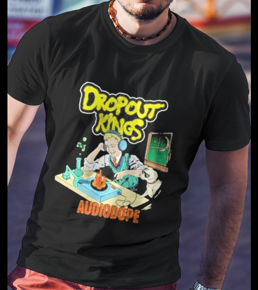 Dropout Kings Audio Dope Scientist Listening With Headphones And Chemistry Setup T-Shirt
