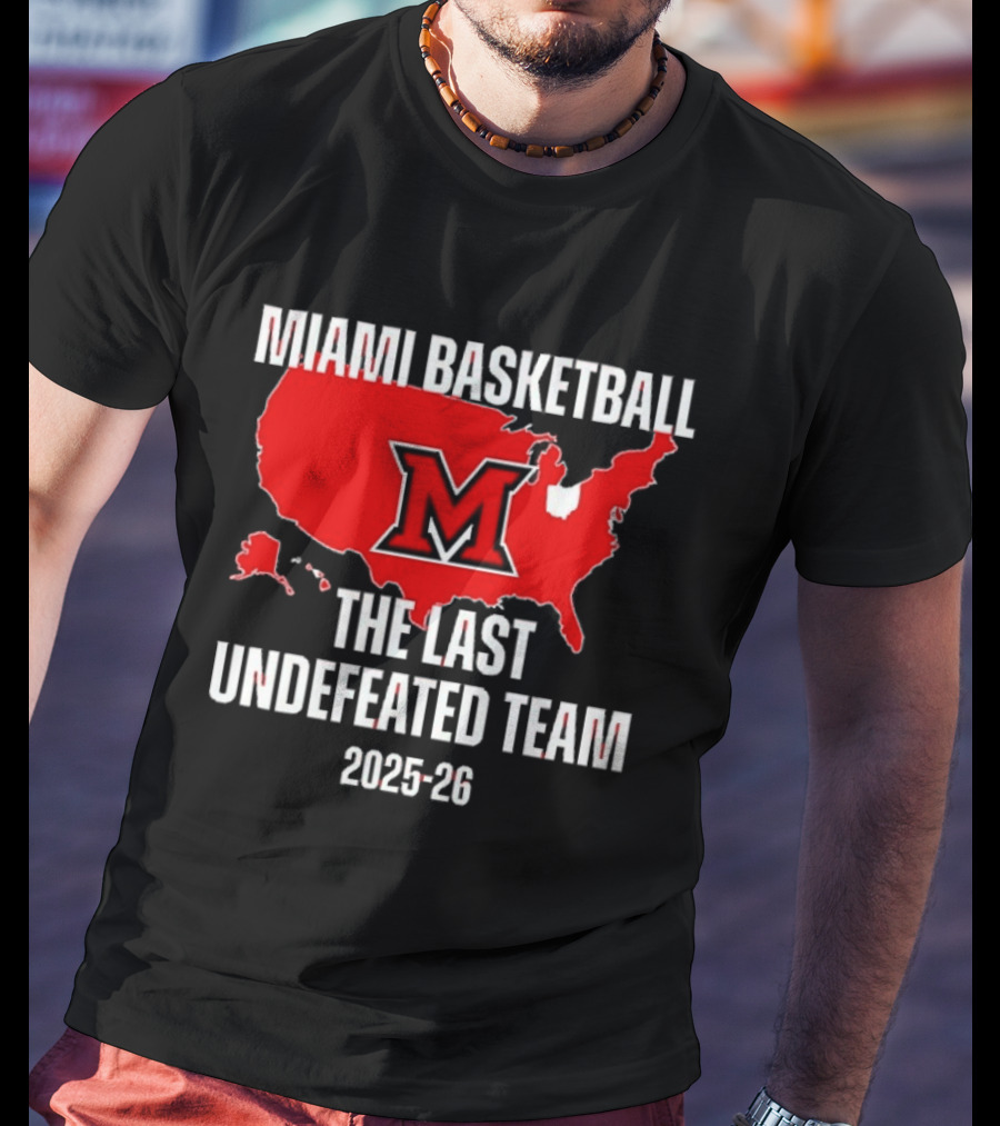 Miami Basketball RedHawks The Last Undefeated Team 2025 26 USA Map T-Shirt