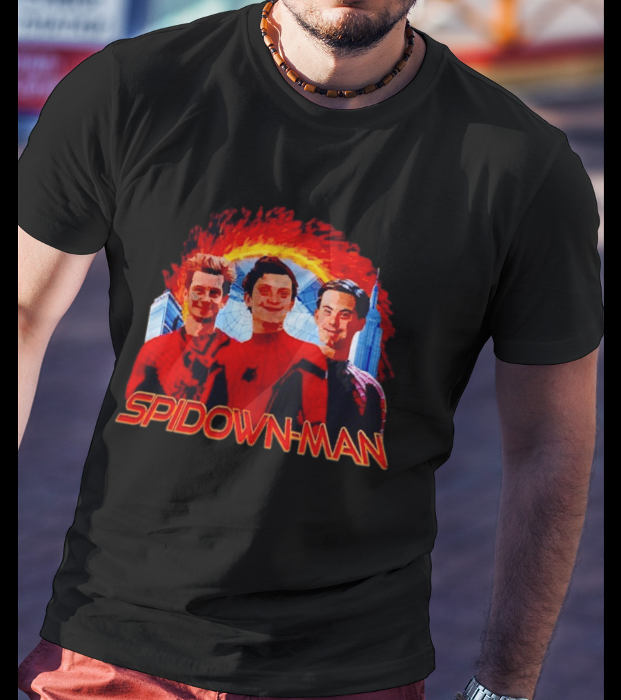 Spidown Man Trio Mashup With Fire And Spider Web T-Shirt
