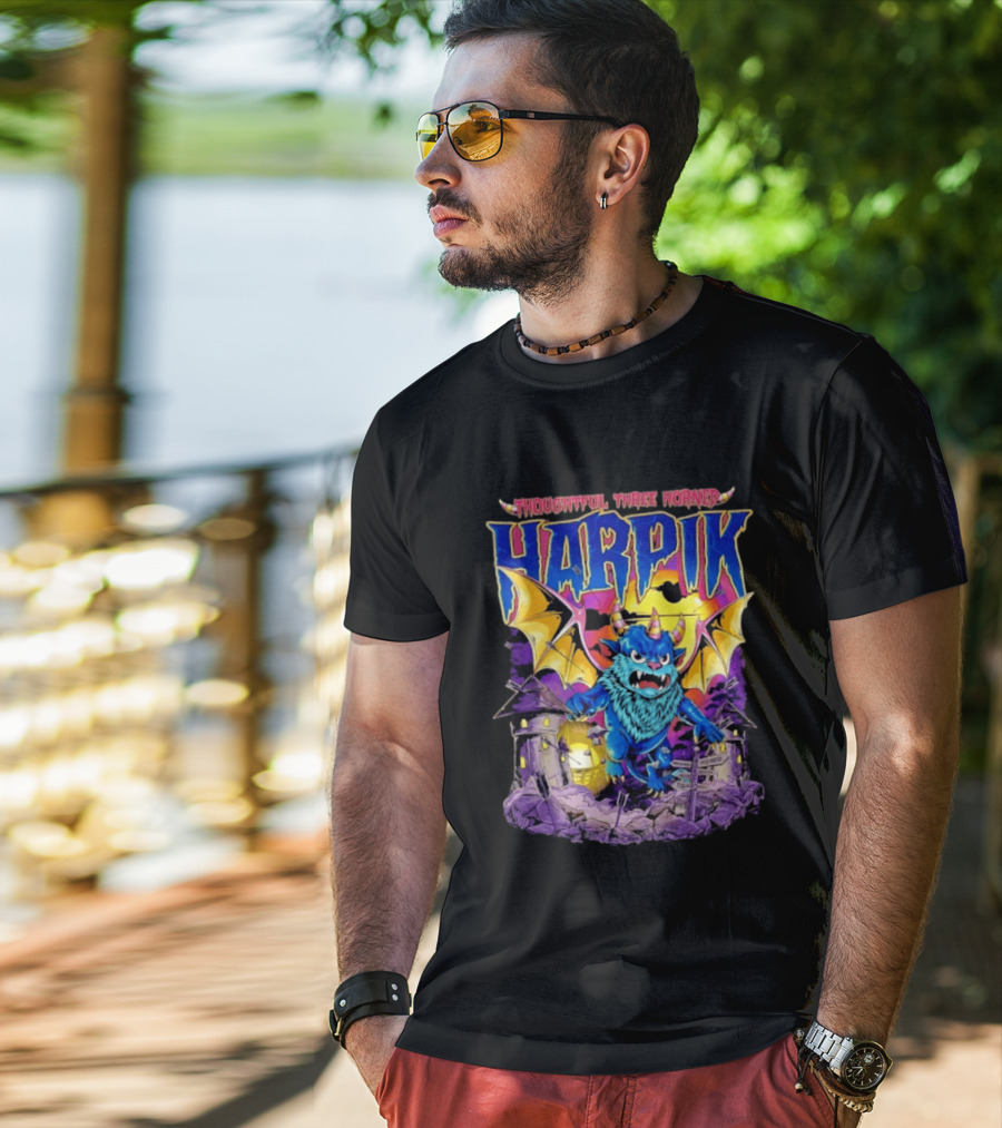 Thoughtful Three Horned Harpik Monster Panorama T-Shirt
