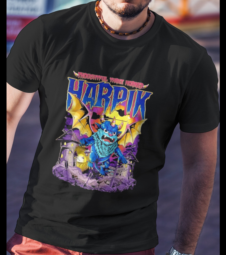 Thoughtful Three Horned Harpik Monster Panorama T-Shirt