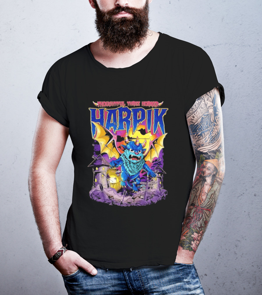 Thoughtful Three Horned Harpik Monster Panorama T-Shirt