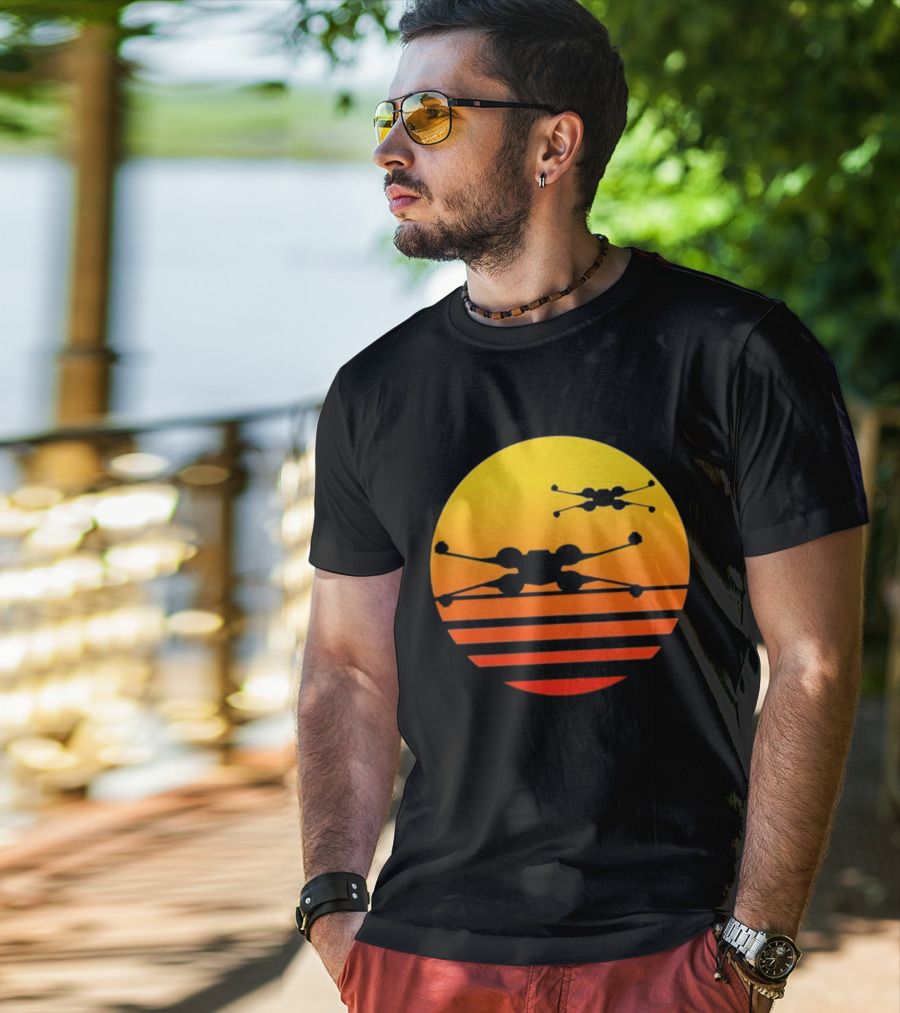 Ctrljoy X Wing Sunset Retro Sci Fi Aesthetic T-Shirt
