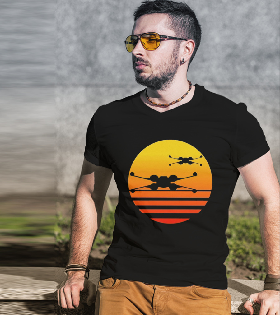 Ctrljoy X Wing Sunset Retro Sci Fi Aesthetic T-Shirt