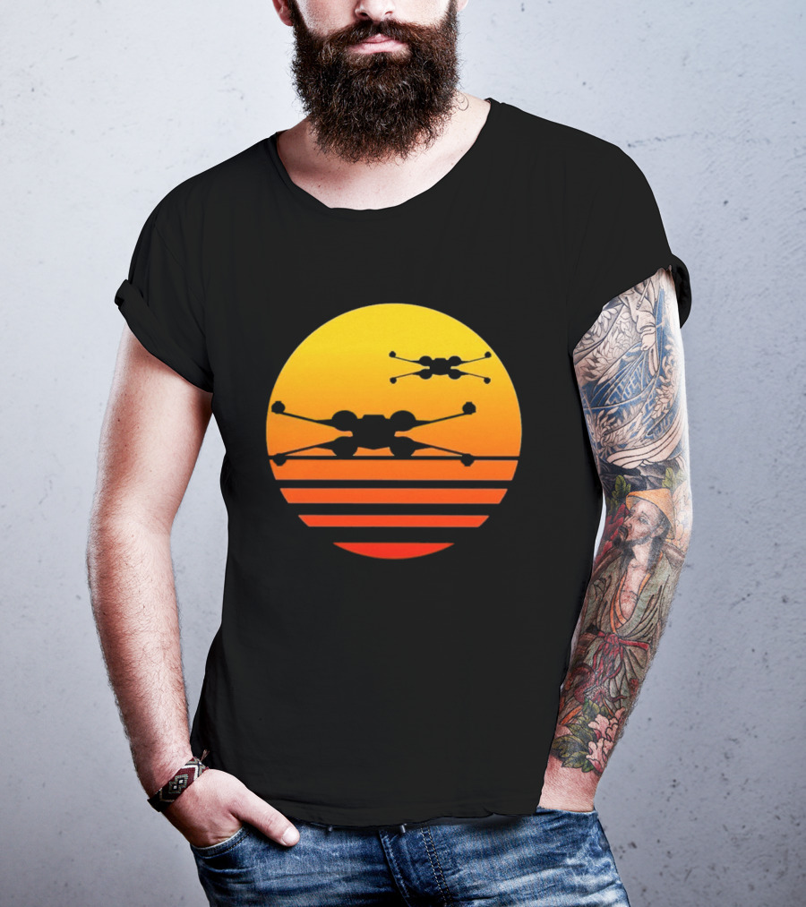 Ctrljoy X Wing Sunset Retro Sci Fi Aesthetic T-Shirt