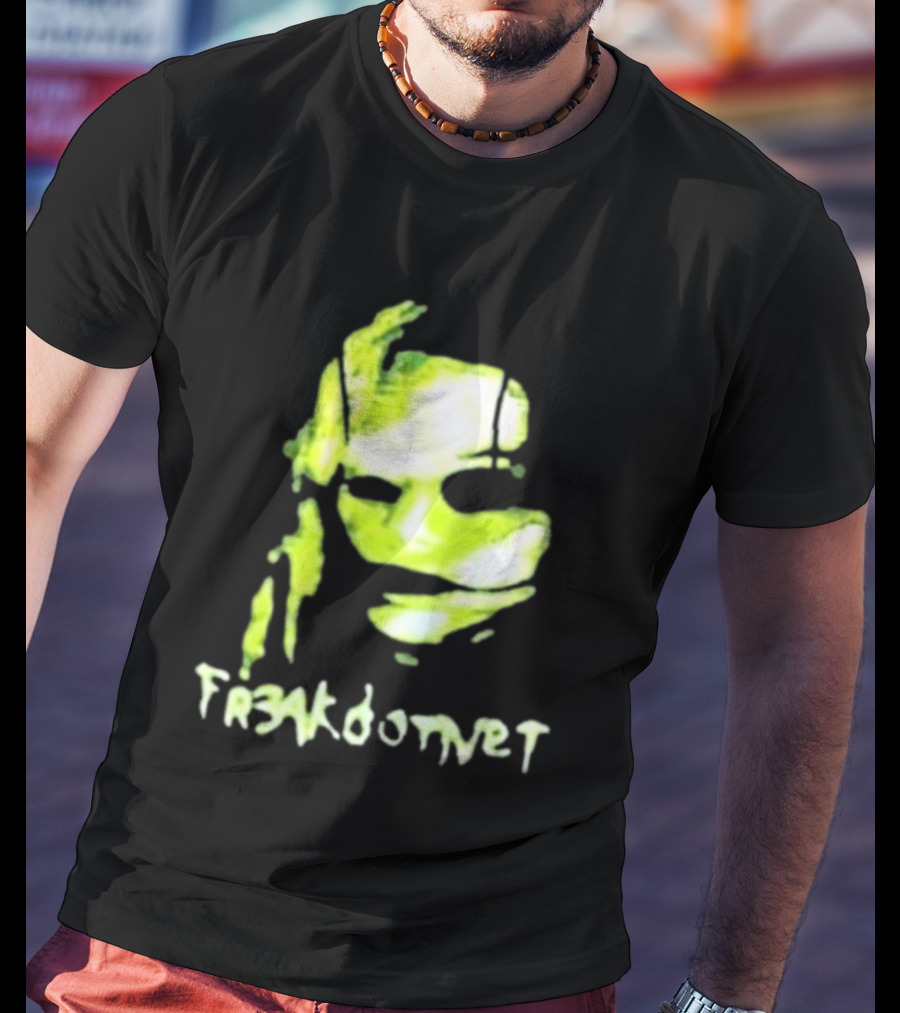 Fr3ak Fr3akdotnet Abstract Glitch Face Green Streaks T-Shirt