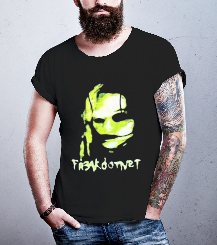 Fr3ak Fr3akdotnet Abstract Glitch Face Green Streaks T-Shirt