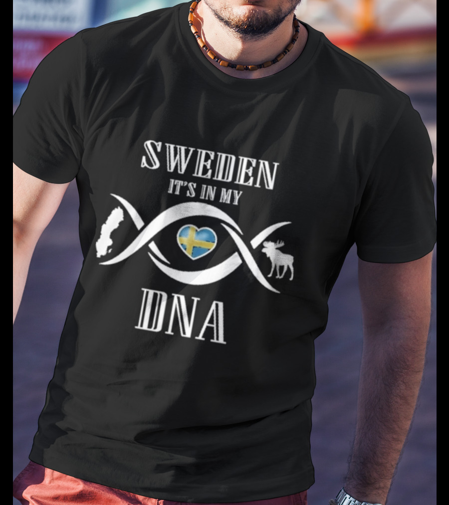 Sweden It's In My DNA Flag Heart With Moose And Viking T-Shirt