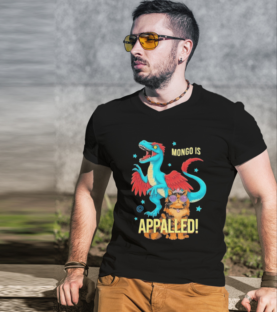 Mongo Is Appalled Princess Cat Riding Dinosaur With Stars T-Shirt