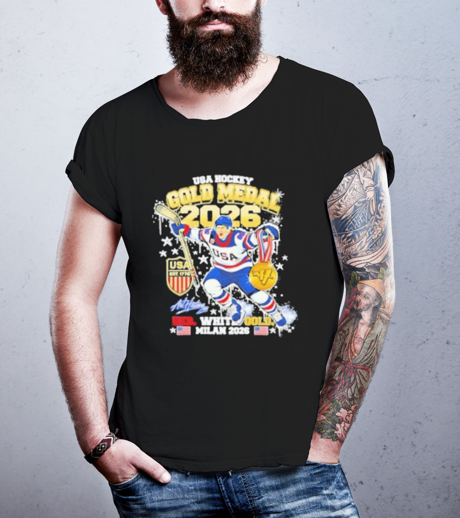 USA Hockey Gold Medal 2026 White Gold Milan 2026 USA T-Shirt