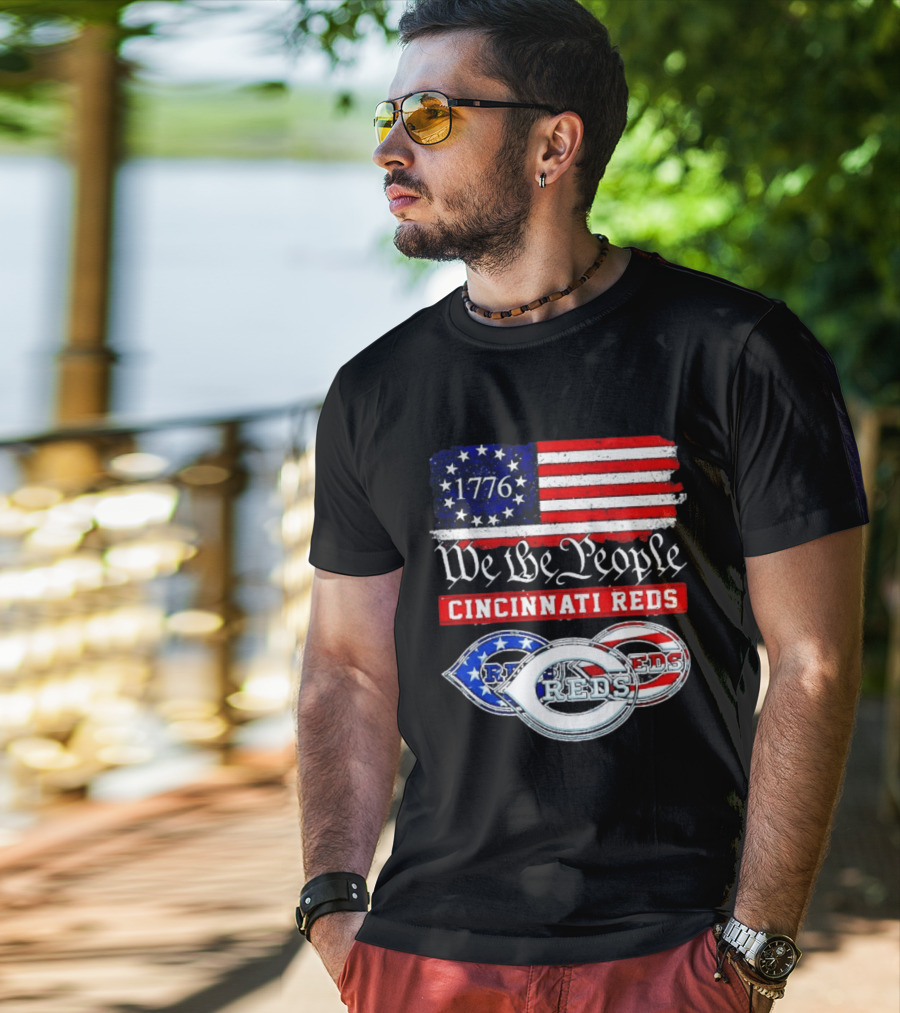 We The People 1776 Cincinnati Reds American Flag T-Shirt