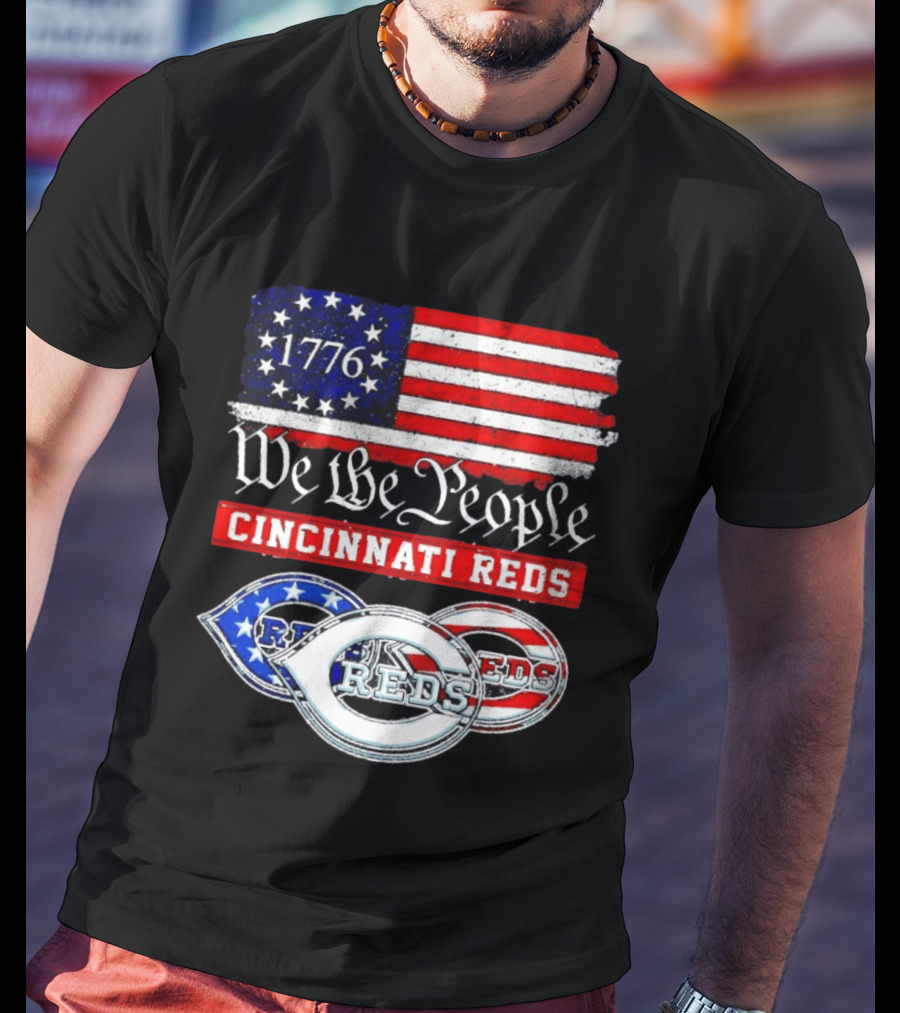 We The People 1776 Cincinnati Reds American Flag T-Shirt