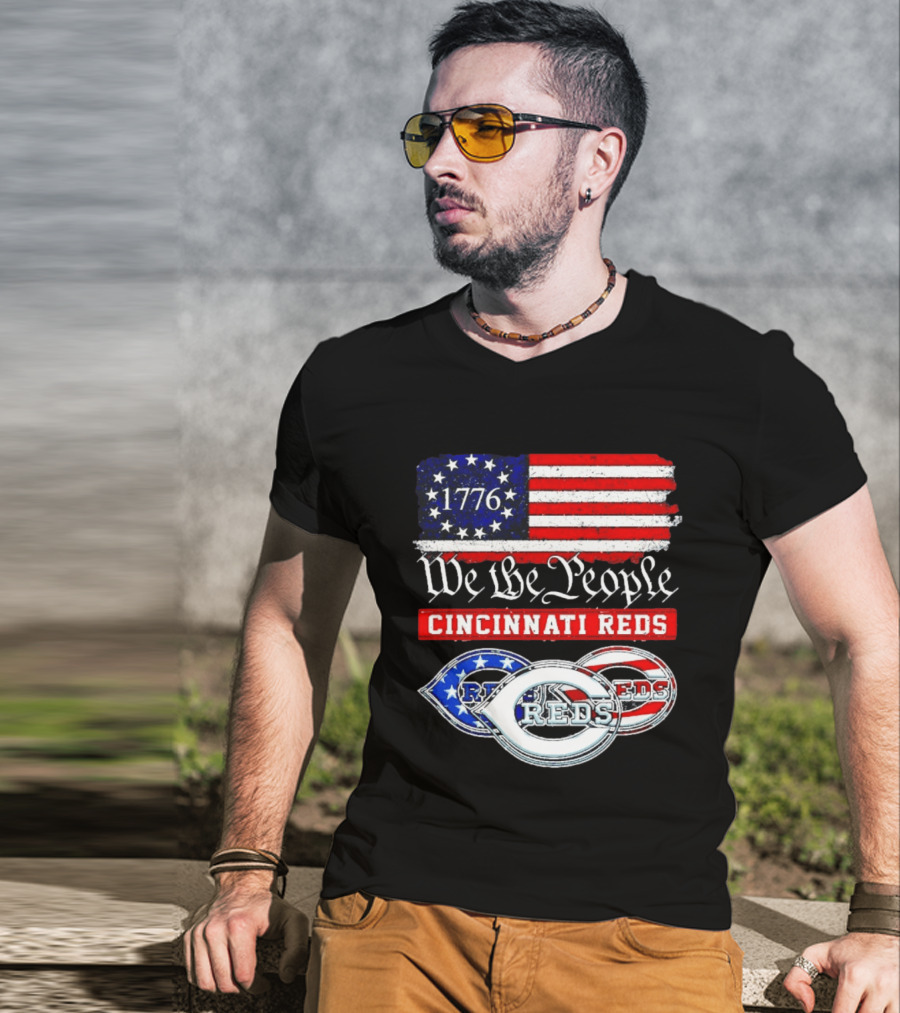 We The People 1776 Cincinnati Reds American Flag T-Shirt