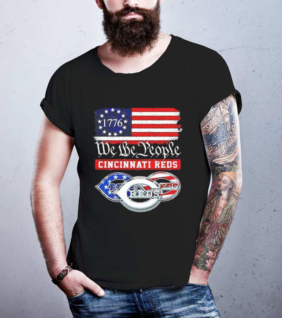 We The People 1776 Cincinnati Reds American Flag T-Shirt