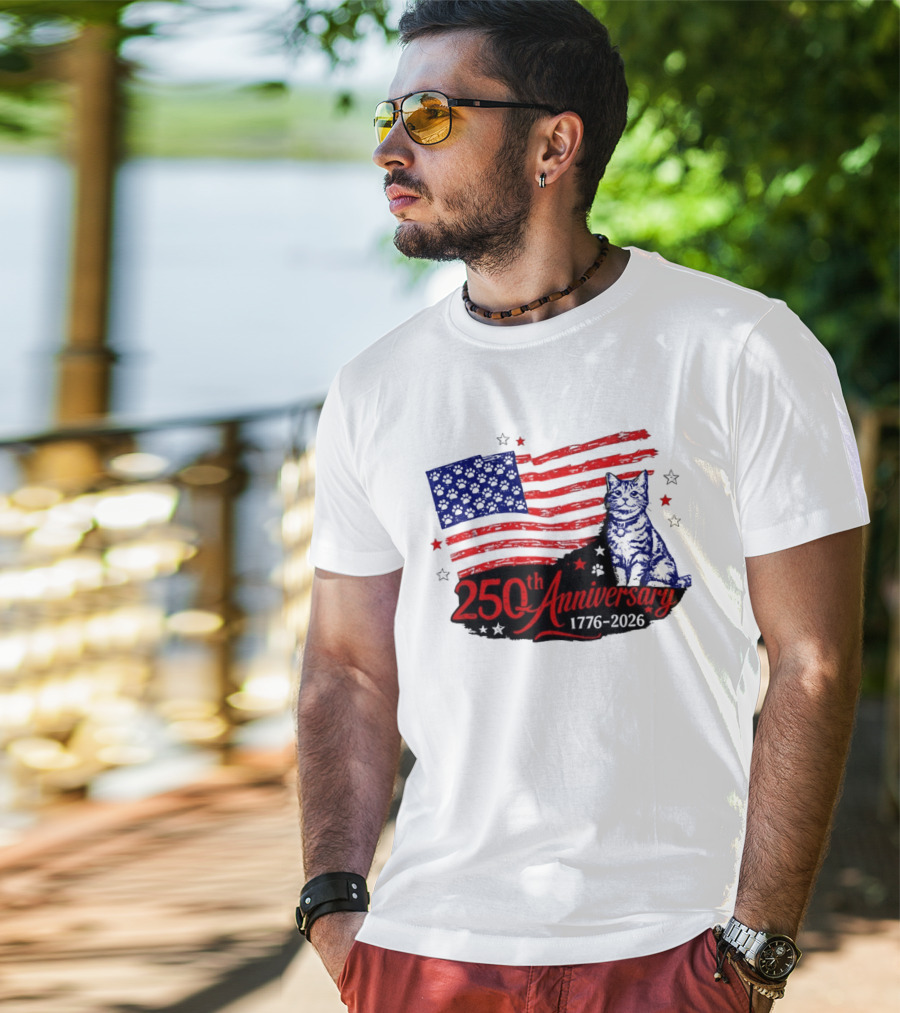 Abolish Ice Defund Resist Protest Cat With 250th Anniversary 1776 2026 USA Flag T-Shirt