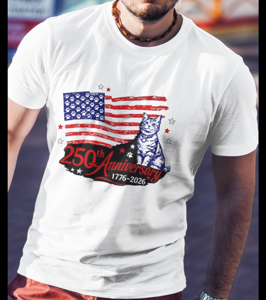 Abolish Ice Defund Resist Protest Cat With 250th Anniversary 1776 2026 USA Flag T-Shirt