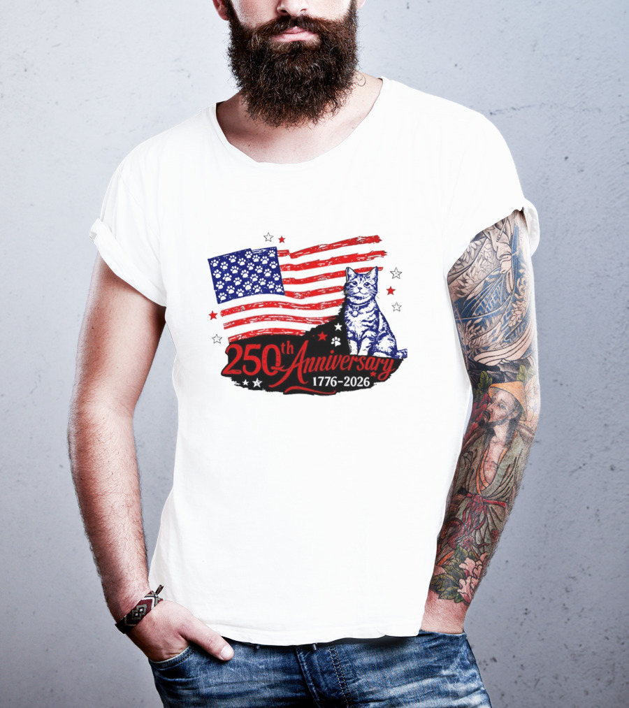 Abolish Ice Defund Resist Protest Cat With 250th Anniversary 1776 2026 USA Flag T-Shirt