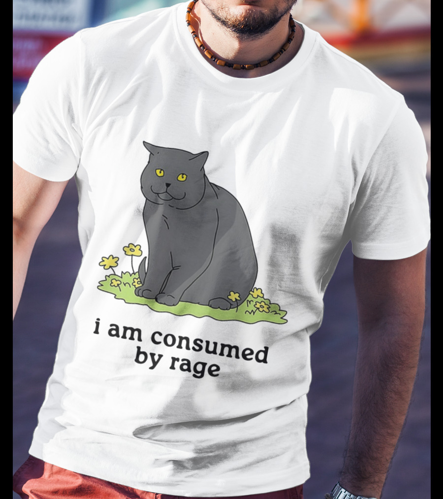 Cat I Am Consumed By Rage Sitting With Yellow Flowers T-Shirt