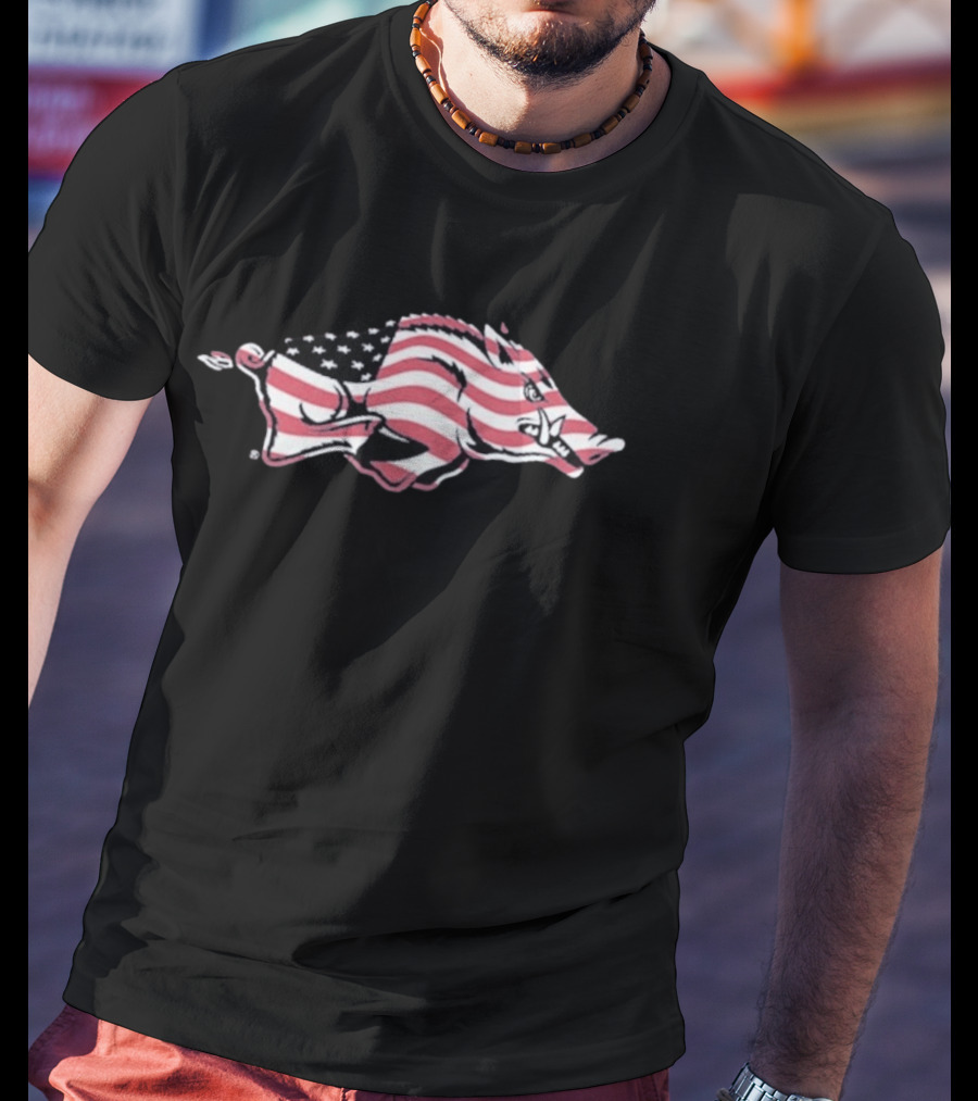 Arkansas Razorbacks USA Flag Hog T-Shirt