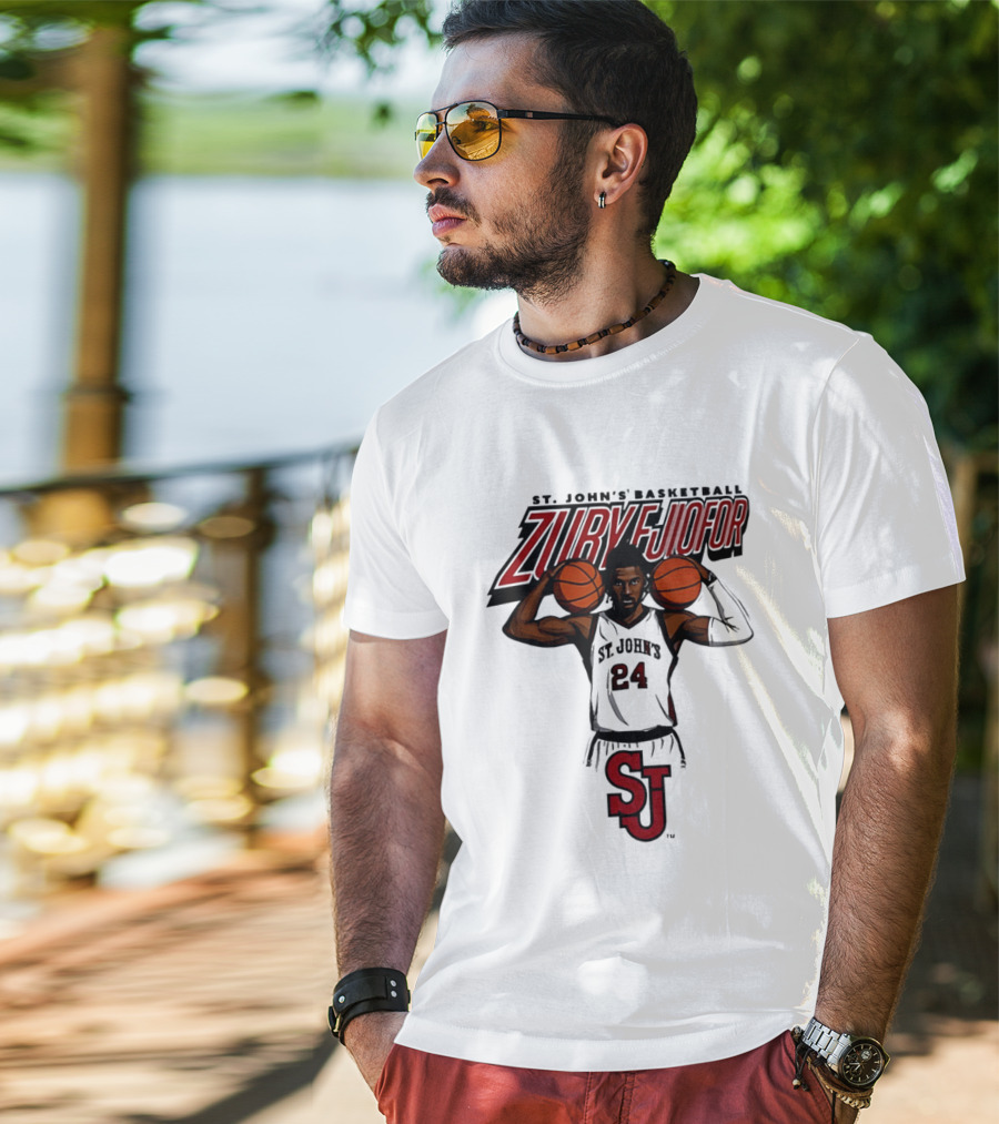 St. John's Basketball Zuby Ejiofor 24 Red Storm Pose SJ T-Shirt