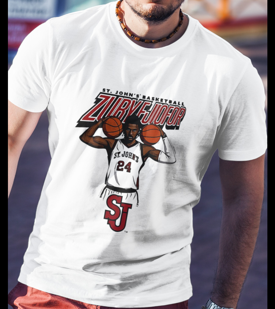 St. John's Basketball Zuby Ejiofor 24 Red Storm Pose SJ T-Shirt