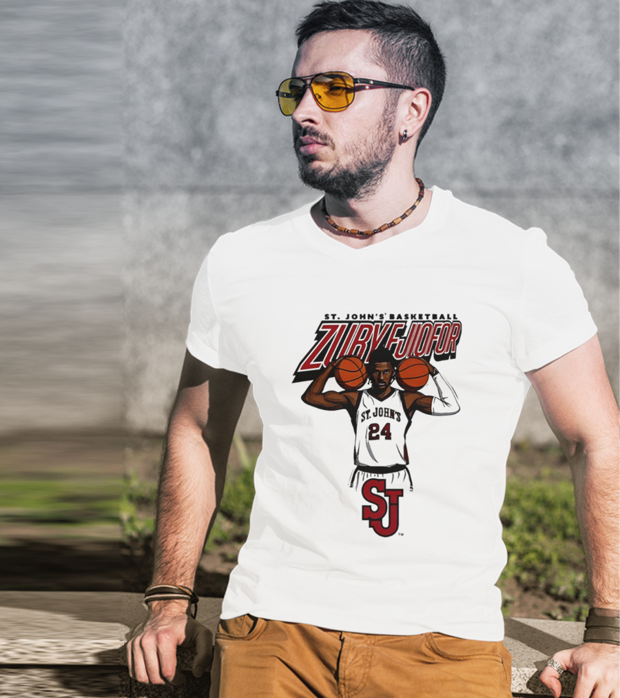 St. John's Basketball Zuby Ejiofor 24 Red Storm Pose SJ T-Shirt