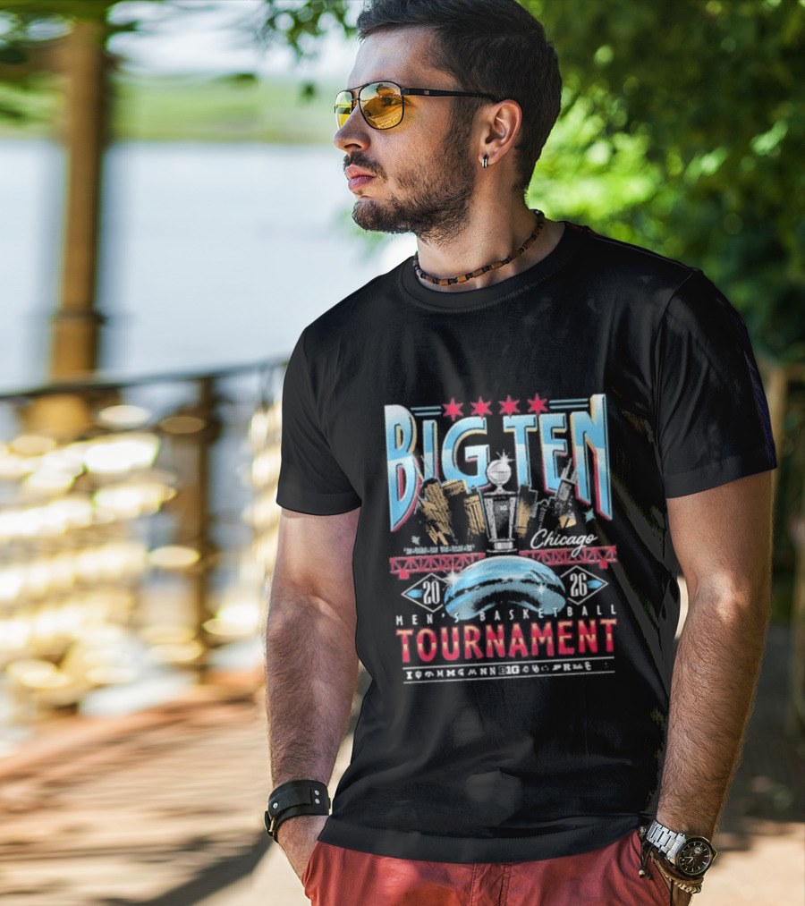 Big Ten Chicago 2026 Men's Basketball Tournament March Madness Skyline Stars T-Shirt
