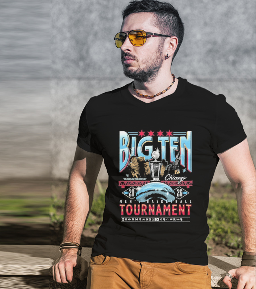 Big Ten Chicago 2026 Men's Basketball Tournament March Madness Skyline Stars T-Shirt
