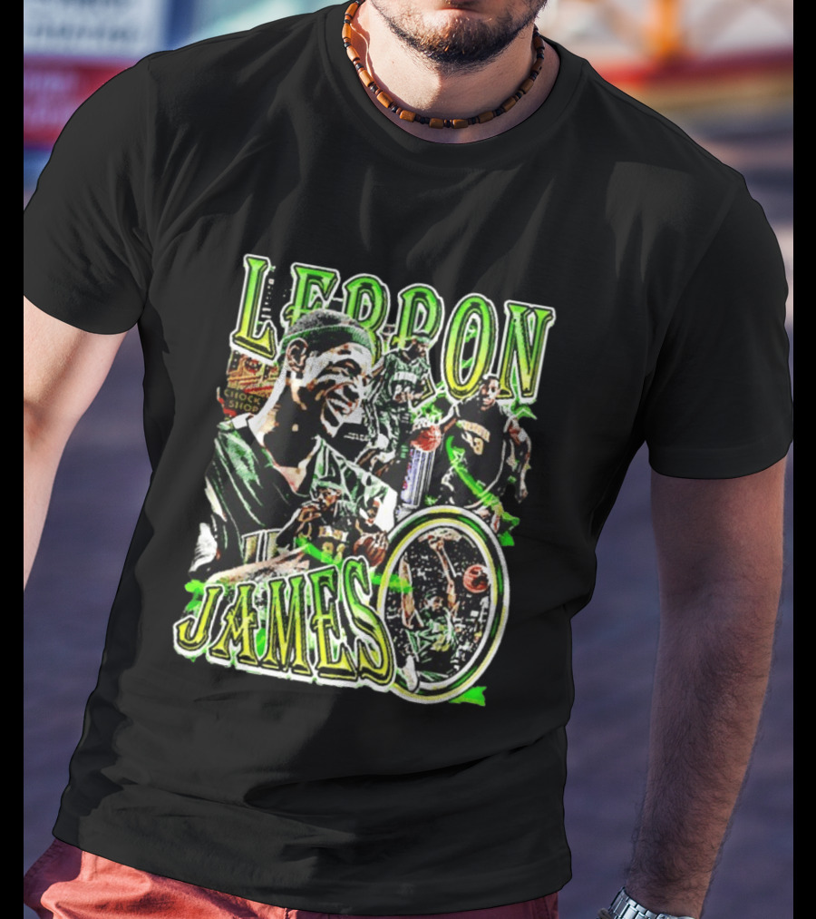 LeBron James Irish St. Patrick's Day Green Collage Basketball T-Shirt