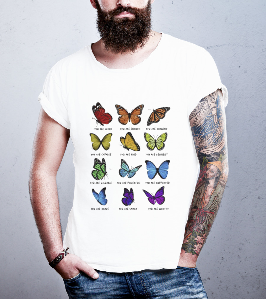 Charlotte Flair Butterfly Affirmations You Are Loved Brave Enough Capable Kind Resilient Valuable Powerful Supported Unique Smart Worthy T-Shirt