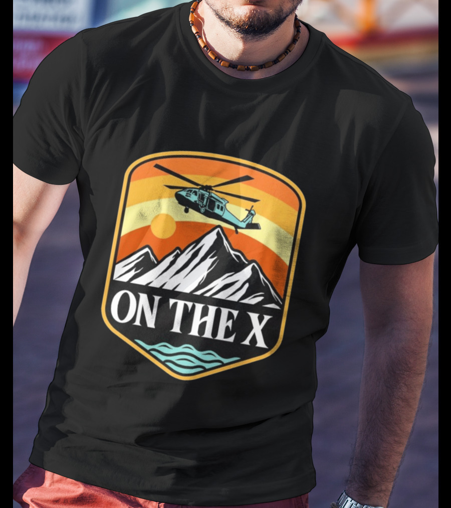 Otx Nation On The X Blackhawk Helicopter Mountain Sunset T-Shirt