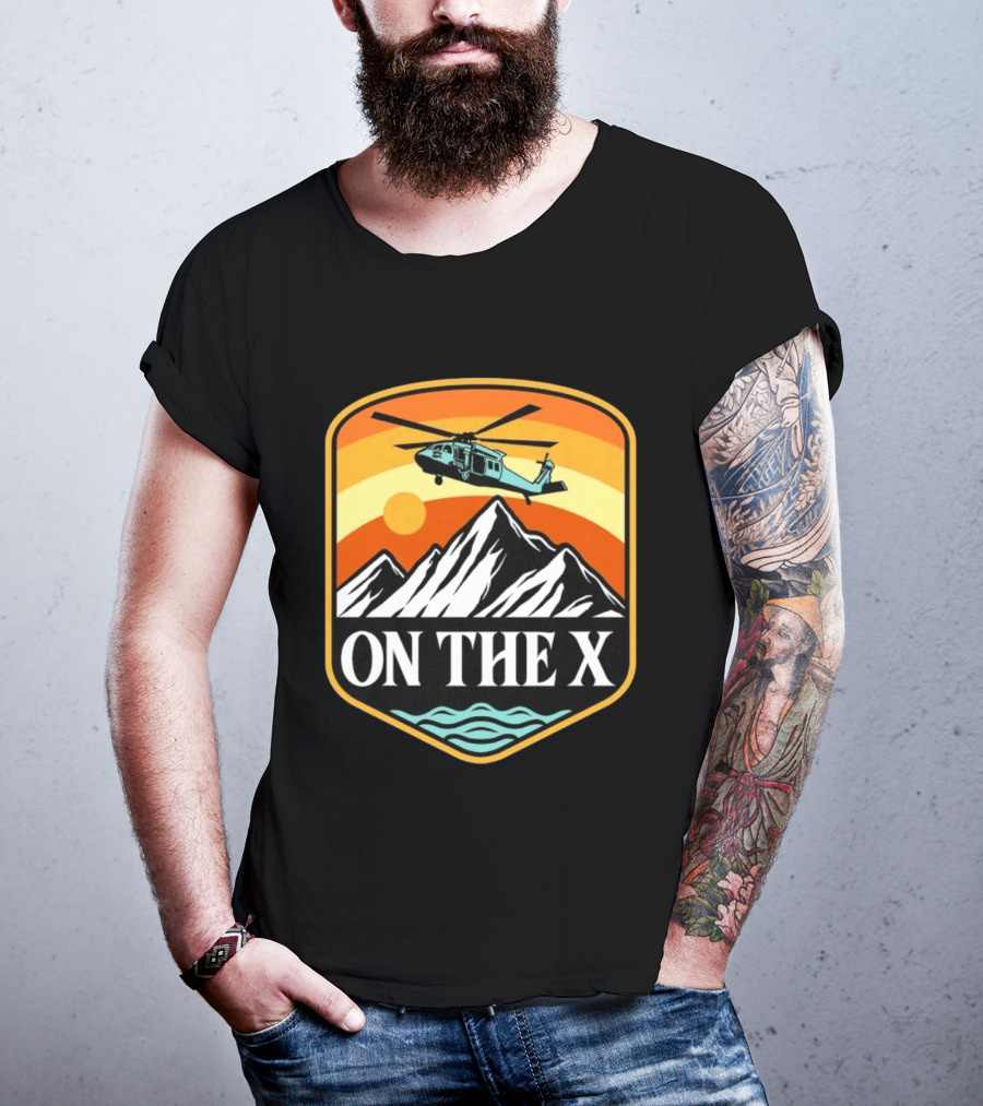 Otx Nation On The X Blackhawk Helicopter Mountain Sunset T-Shirt
